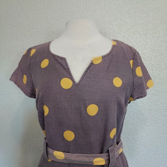 Boden Lavender Linen Blend Dress w/Yellow Polka Dots size 10L - Picture 4 of 14